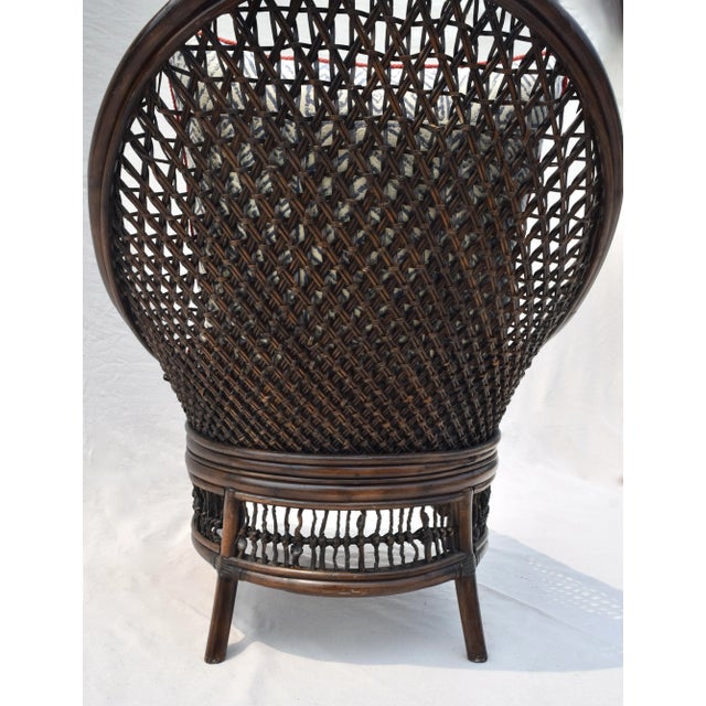 Vintage Rattan Curved Back Chair Attributed to Palecek, Blue & White, 1990s For Sale - Image 11 of 13
