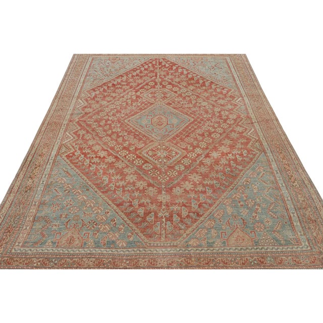1950s Vintage Ersari Rug in Red With Blue and Beige-Brown Patterns, From Rug & Kilim For Sale - Image 5 of 7