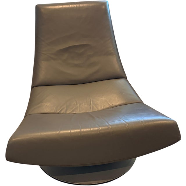 1970's Italian Leather Swivel Lounge Chair and Ottoman For Sale - Image 4 of 7