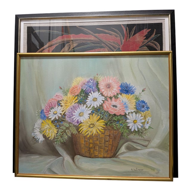 Original Mid-Century Floral Still-Life Oil Painting For Sale