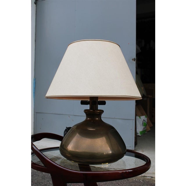 Circular Brass Table Lamp with Fabric Dome, 1970, in Very Good conditions. Designed 1970 to 1979 Up to 250V (Europe/UK...