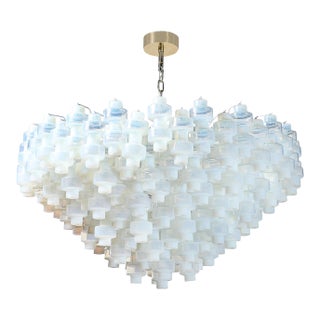 Modernist Hand-Blown Murano Opalescent Barbell Chandelier With Brass Fittings For Sale
