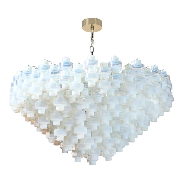 Modernist Hand-Blown Murano Opalescent Barbell Chandelier With Brass Fittings For Sale