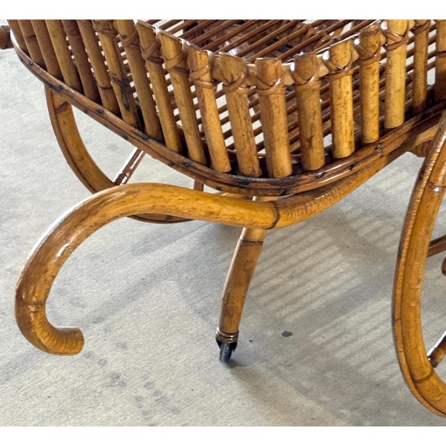 French Modernist Rattan Bar or Flower Cart with Bottle Holders For Sale - Image 18 of 18