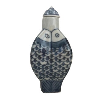 Chinese Blue & White Porcelain Koi Fish Bottle For Sale