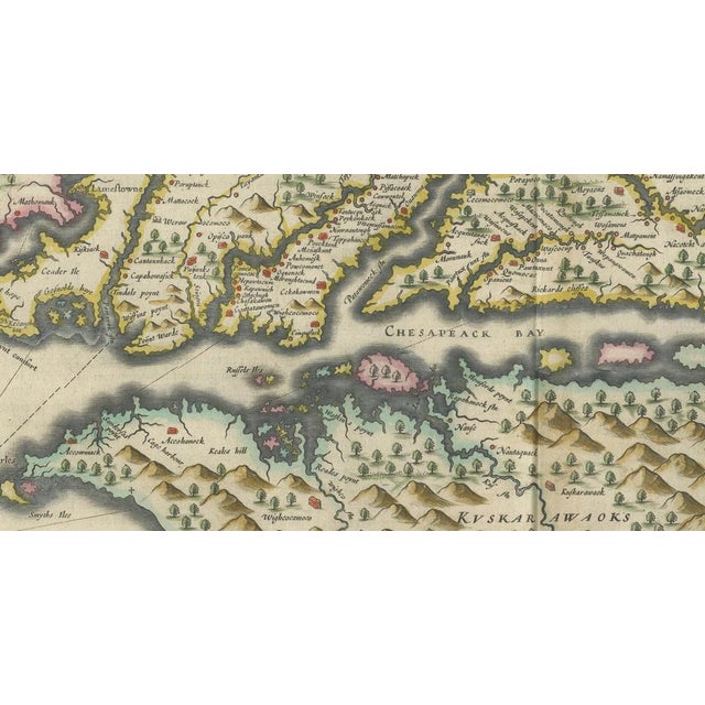 Paper Antique Virginia Map from Blaeu, 1642 For Sale - Image 7 of 11