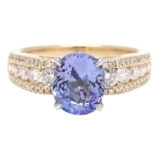 2.46ctw Diamond and Tanzanite Engagement Ring, 14k Yellow White Gold,Ring Size 7 For Sale