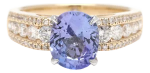 2.46ctw Diamond and Tanzanite Engagement Ring, 14k Yellow White Gold,Ring Size 7