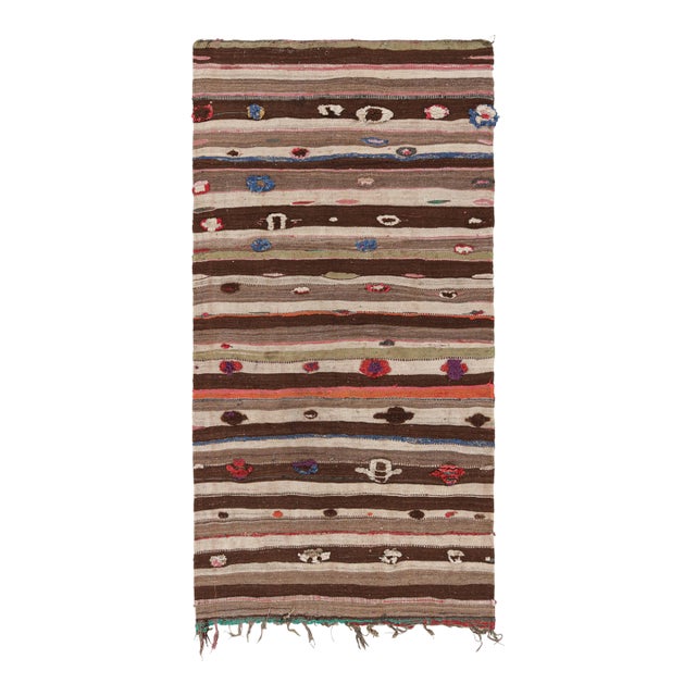 Vintage Moroccan Kilim Runner Rug With Beige-Brown Stripes, From Rug & Kilim For Sale