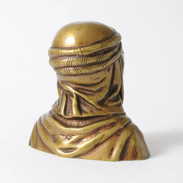 Antique Brass Bust of a Bedouin, 19th Century For Sale - Image 5 of 7