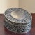 Silver Vintage Silver-Plated Oval Jewelry Box With Blue Velvet Lining & Ornate Foliate Relief For Sale - Image 8 of 12