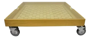 Modern Basketweave Factory Cart Coffee Table on Wheels With Glass Display Top