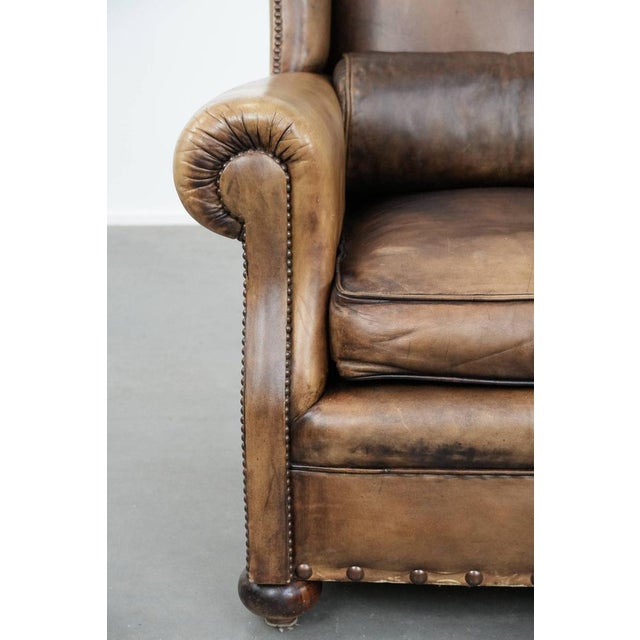 Large Cowhide Leather Wing Chair For Sale - Image 10 of 16