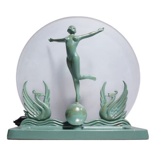 Vintage Art Deco Table Lamp with Women in Bronze, 1930s For Sale