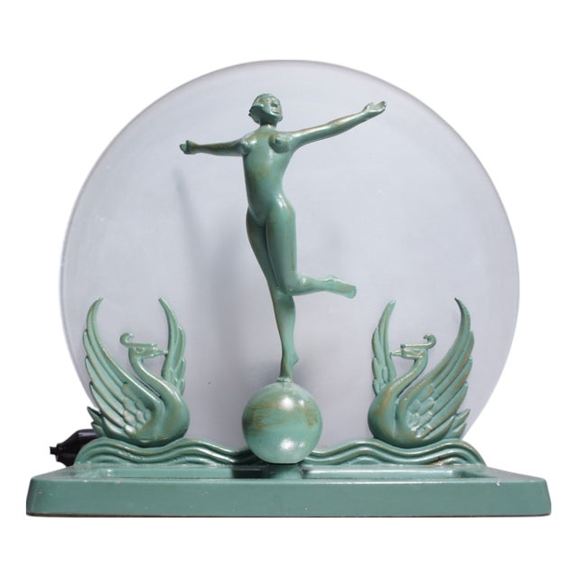 Vintage Art Deco Table Lamp with Women in Bronze, 1930s For Sale
