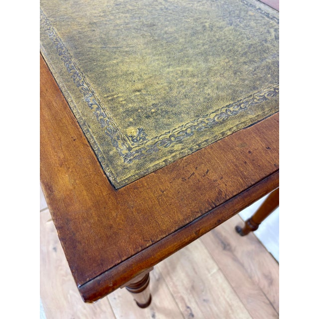 Wood Antique English Style Wooden Writing Table with Leather Top and Drawers, 1930s For Sale - Image 7 of 14