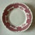 Set of 5 vintage red and white ceramic small plates with a scalloped edge and red lattice and fruit transfer pattern on...