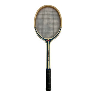 Vintage C1970s Garcia Xl-200 White and Blue Wooden Tennis Racket For Sale