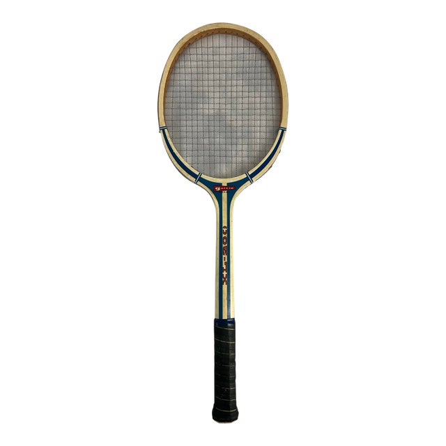 Vintage C1970s Garcia Xl-200 White and Blue Wooden Tennis Racket For Sale