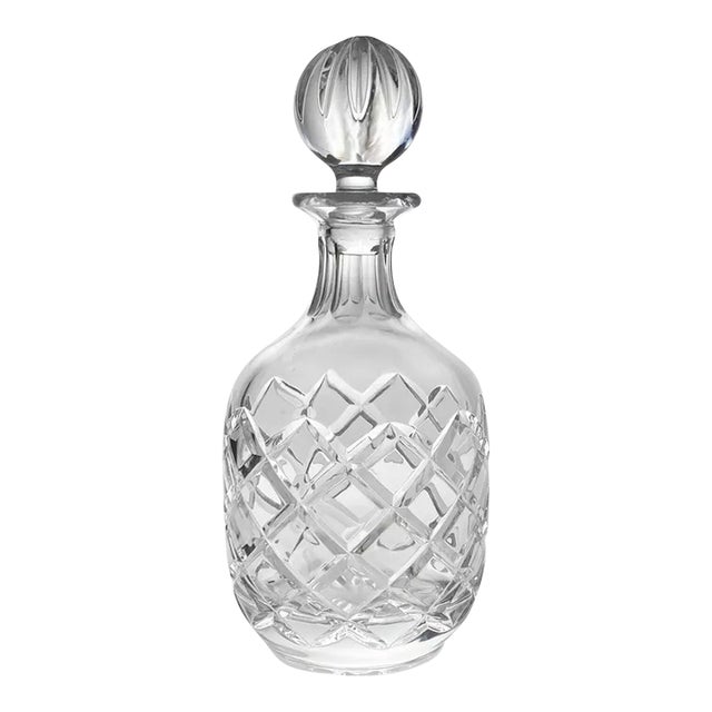 1990s Round Bulbous Crystal Wine Decanter, Criss-Cross Cuts For Sale