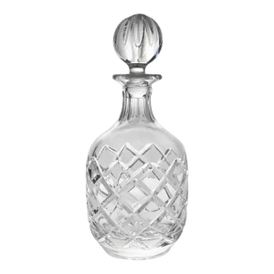 1990s Round Bulbous Crystal Wine Decanter, Criss-Cross Cuts