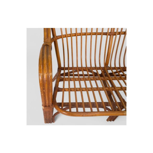 Wood Vintage Brown Rattan Loveseat For Sale - Image 7 of 9