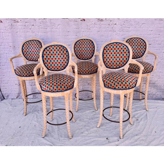 Set of Five Twisted "Faux Bois" Wood Bar Stools For Sale In Tampa - Image 6 of 11
