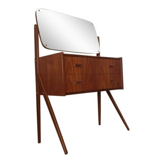 Teak Mid-Century Vanity With Mirror For Sale