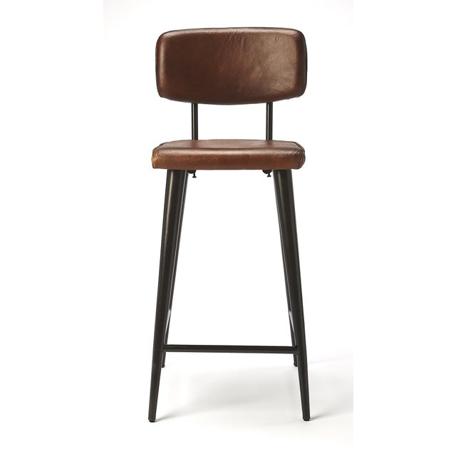 Metal Saddle Leather 26" Counter Stool, Dark Brown For Sale - Image 7 of 7