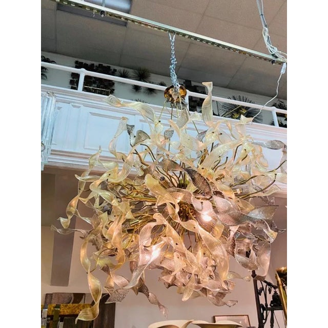Dramatic Modernist Murano Glass Ribbon Form Chandelier Designed By Venini 1980's.This is a Custom Design Originally...