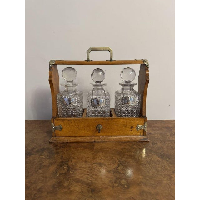 Antique Edwardian Oak Tantalus, 1900s, Set of 4 For Sale - Image 6 of 8