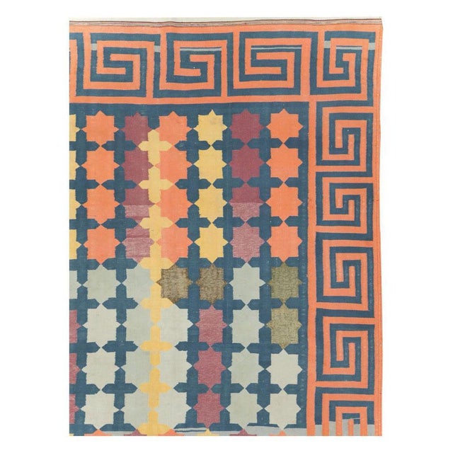 Modern Galerie Shabab Collection Mid-20th Century Handmade Indian Flatweave Dhurrie Room Size Carpet For Sale - Image 3 of 10