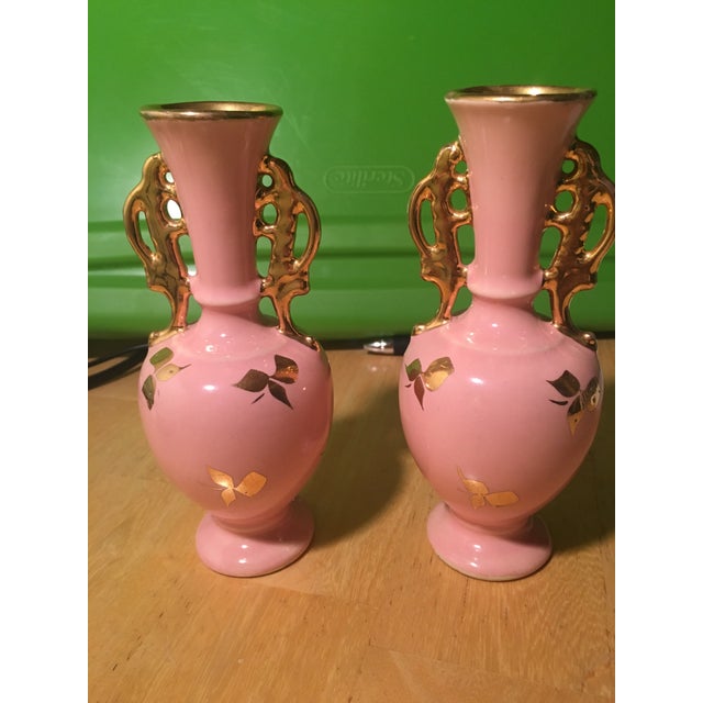 Vintage Pink & Gold Leaf Porcelain Bud Vases A Pair Chairish