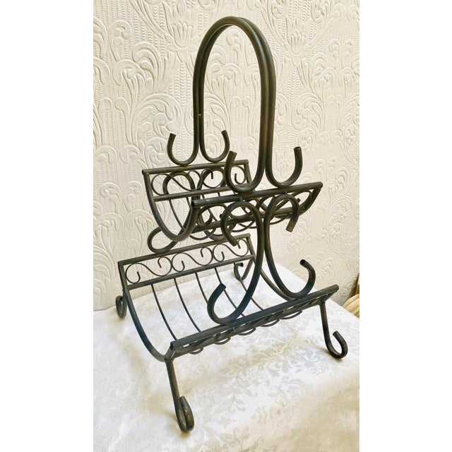 Black 1960s Vintage Mid Century Black Iron Magazine Rack For Sale - Image 8 of 8