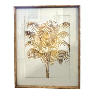 Vintage Golden Palm Print Framed in Faux Bamboo Wooden Frame For Sale