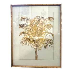Vintage Golden Palm Print Framed in Faux Bamboo Wooden Frame