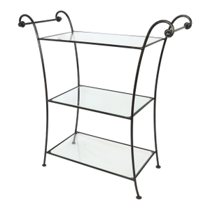 Vintage Wrought Iron and Glass Three Tier Bar Stand / Etagere