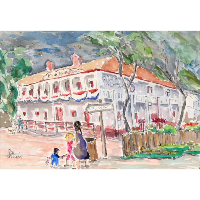 Boats Docked On The River - Original Watercolor on Paper Original watercolor of the Plaza Hotel by Ken L. Stephens...