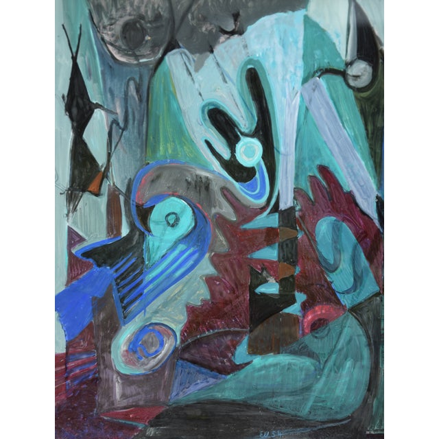 1950s Ernst Weiers, Night Forest, 1954, Oil Painting on Glass, Framed For Sale - Image 5 of 8