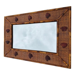 Vintage Bassett Coastal Burnt Bamboo, Rattan & Shell Wall Mirror For Sale