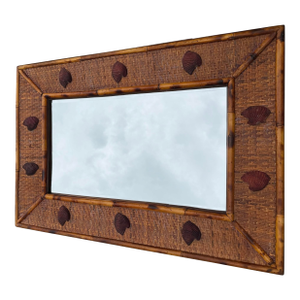 Vintage Bassett Coastal Burnt Bamboo, Rattan & Shell Wall Mirror