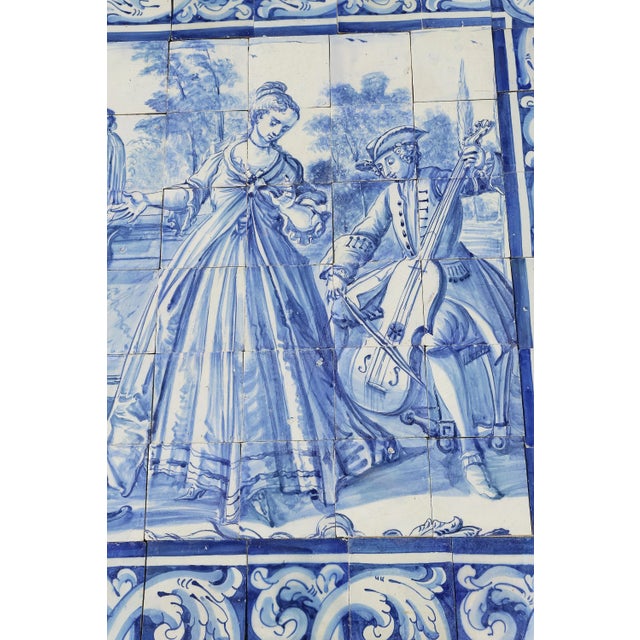 18th Century Antique Portuguese Tile Mural Panel Depicting a Musical Scene For Sale - Image 6 of 13