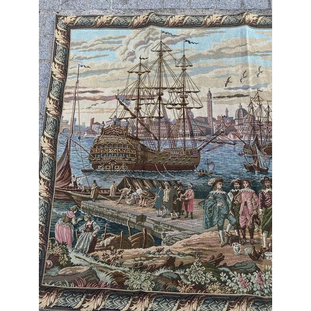 Vintage French Style Jacquard Port of Venice Tapestry in the style of Aubusson, 1970s For Sale - Image 4 of 18