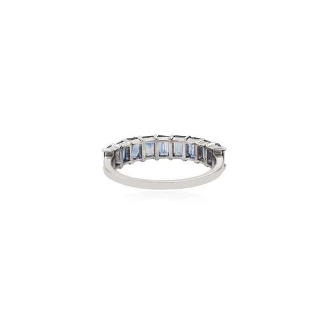 Metal Stackable 2.26Ct Square Cut Blue Sapphire Half Eternity Band Ring Size 6.5 in 14k White Gold For Sale - Image 7 of 14