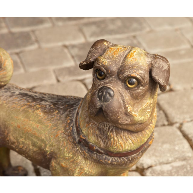 Vintage English Standing Pug Composition Sculpture with Glass Eyes and Collar For Sale In Atlanta - Image 6 of 12