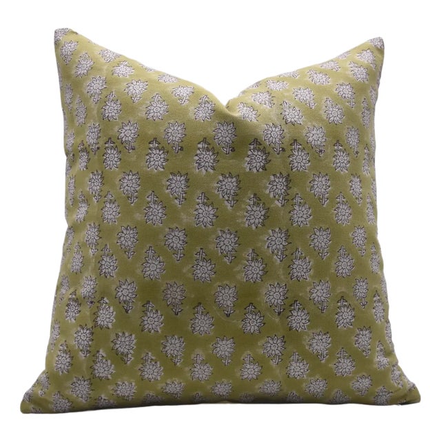 Fabdivine Artisan Block Print Throw Pillow Cover 22x22 Inch Duck Canvas- Jasmine For Sale