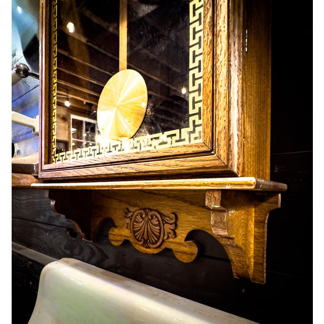 Wood Early 20th Century Western Union Box Regulator Wall Clock With Key For Sale - Image 7 of 16