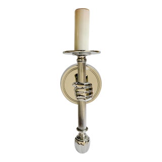 1990s Jacques Adnet Style Polished Nickel Hand Sconce, Wall Lamp For Sale