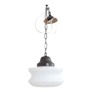 Schoolhouse Style Light Fixture, Opaline Glass, Antique 1930s-1940s