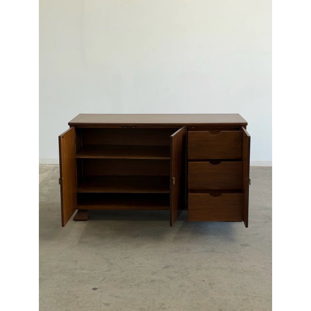 W59 D22 H34 A beautifully restored vintage walnut credenza featuring clean lines, warm wood grain, and understated modern...